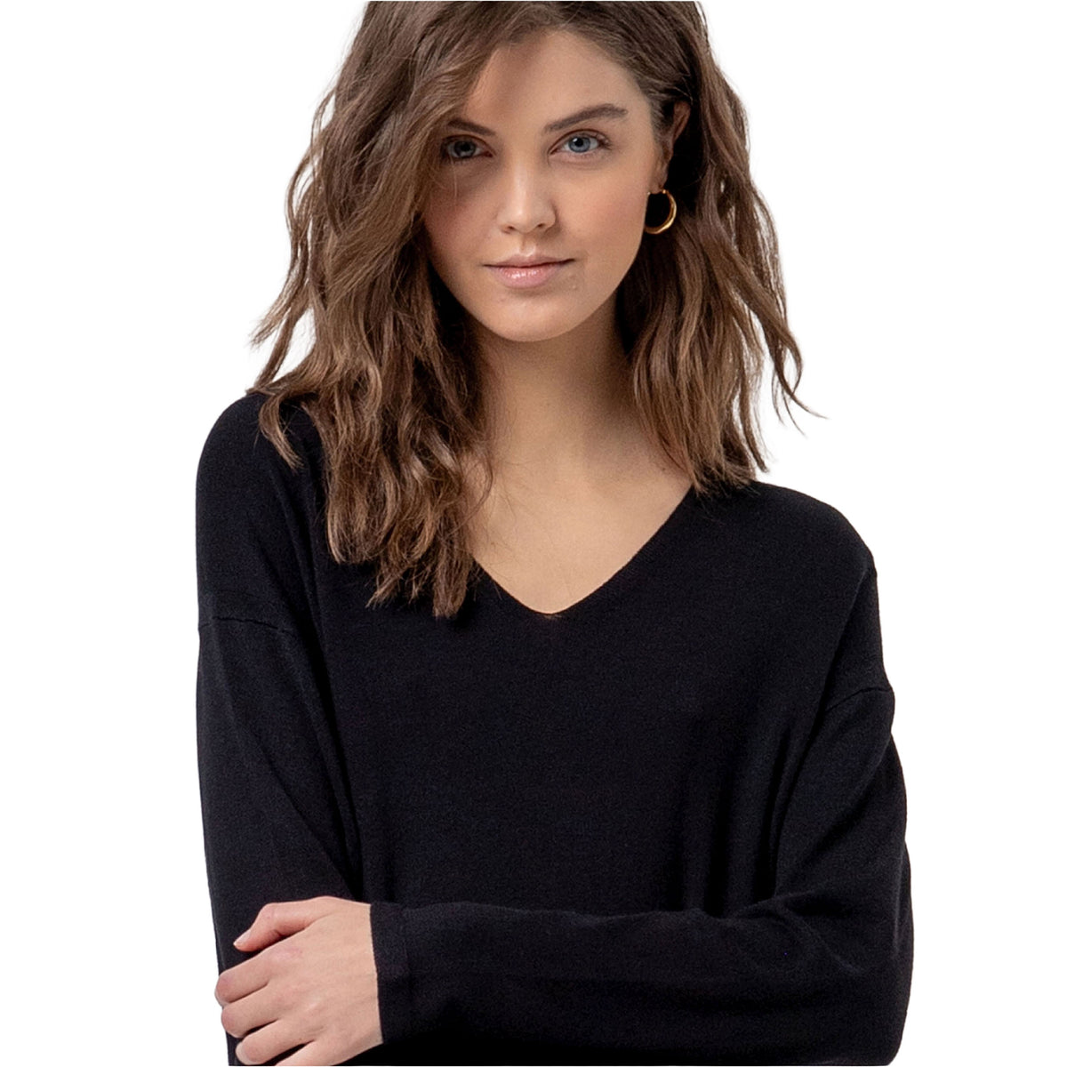 SURKANA Maglione con Scollo a V in Viscosa Nero