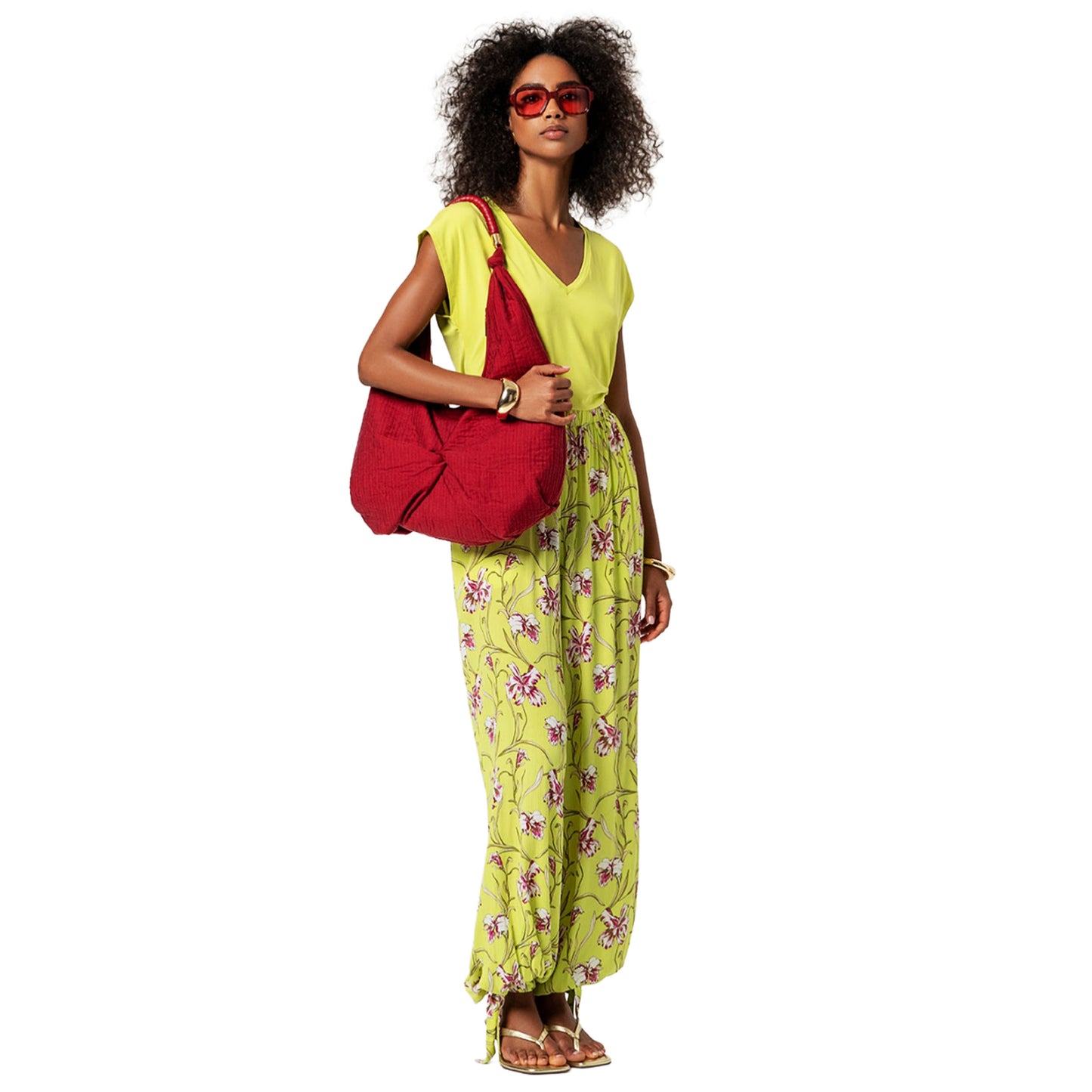 SURKANA Pantaloni arricciati in basso con fiocchi Verde acido