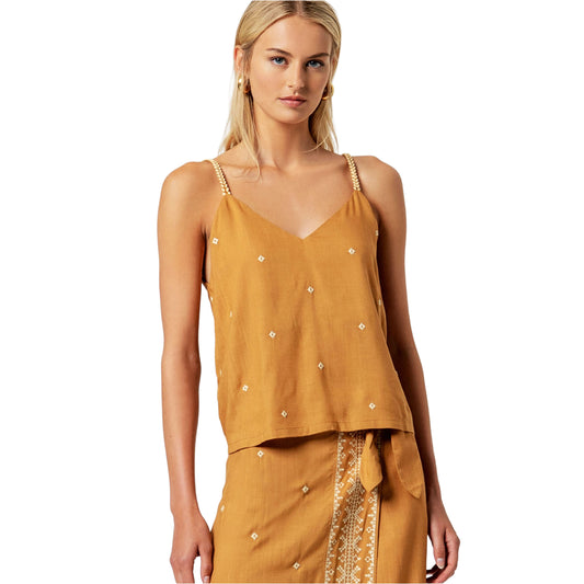 SURKANA Top a spalline Cammello