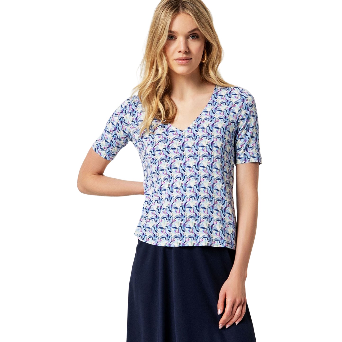 Surkana T-shirt scollo a V Fantasia Azzurra