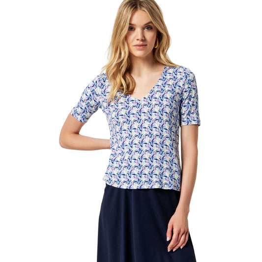 Surkana T-shirt scollo a V Fantasia Azzurra