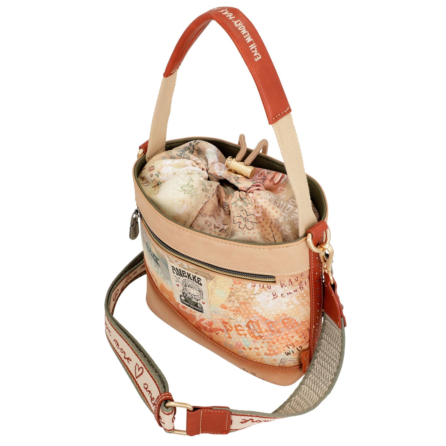 Borsa a tracolla con chiusura a corda - PEACE & LOVE Flower