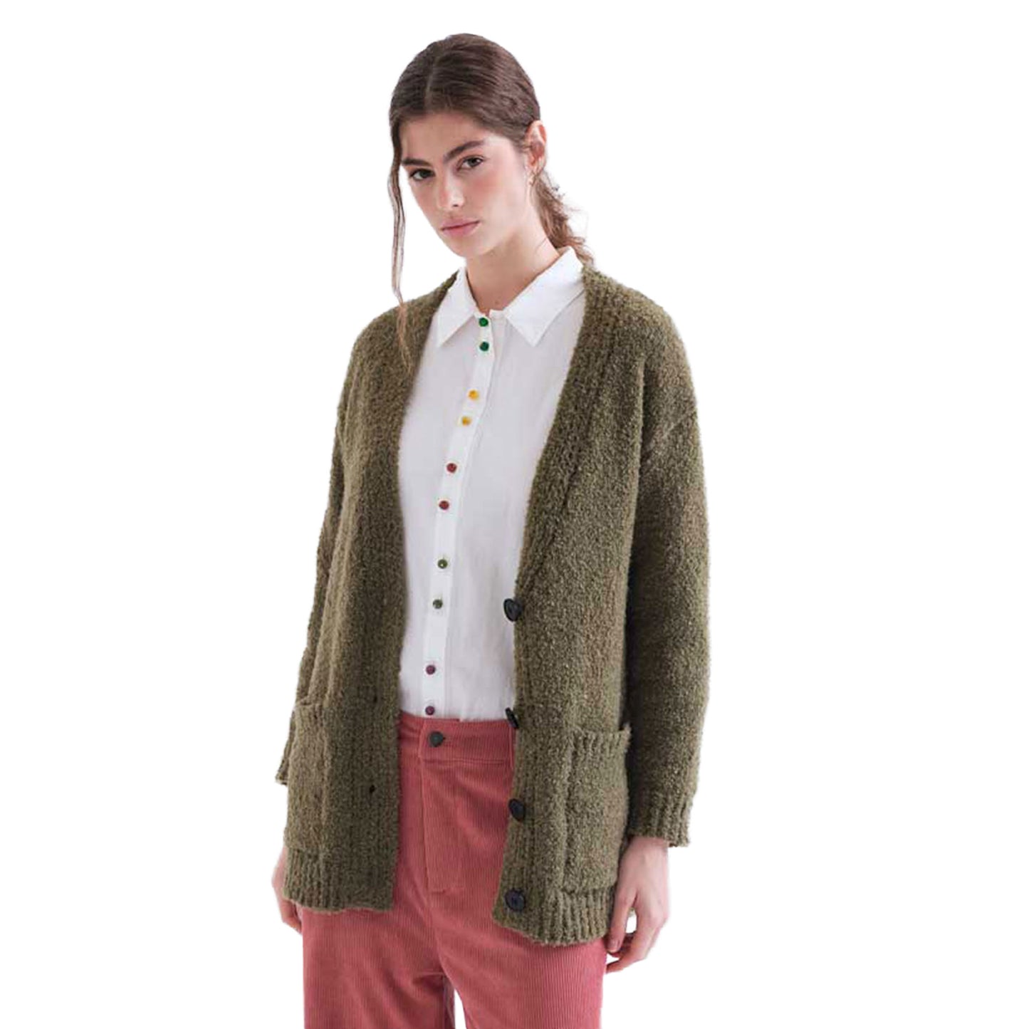 COMPAÑÍA FANTÁSTICA Cardigan in maglia verde oliva