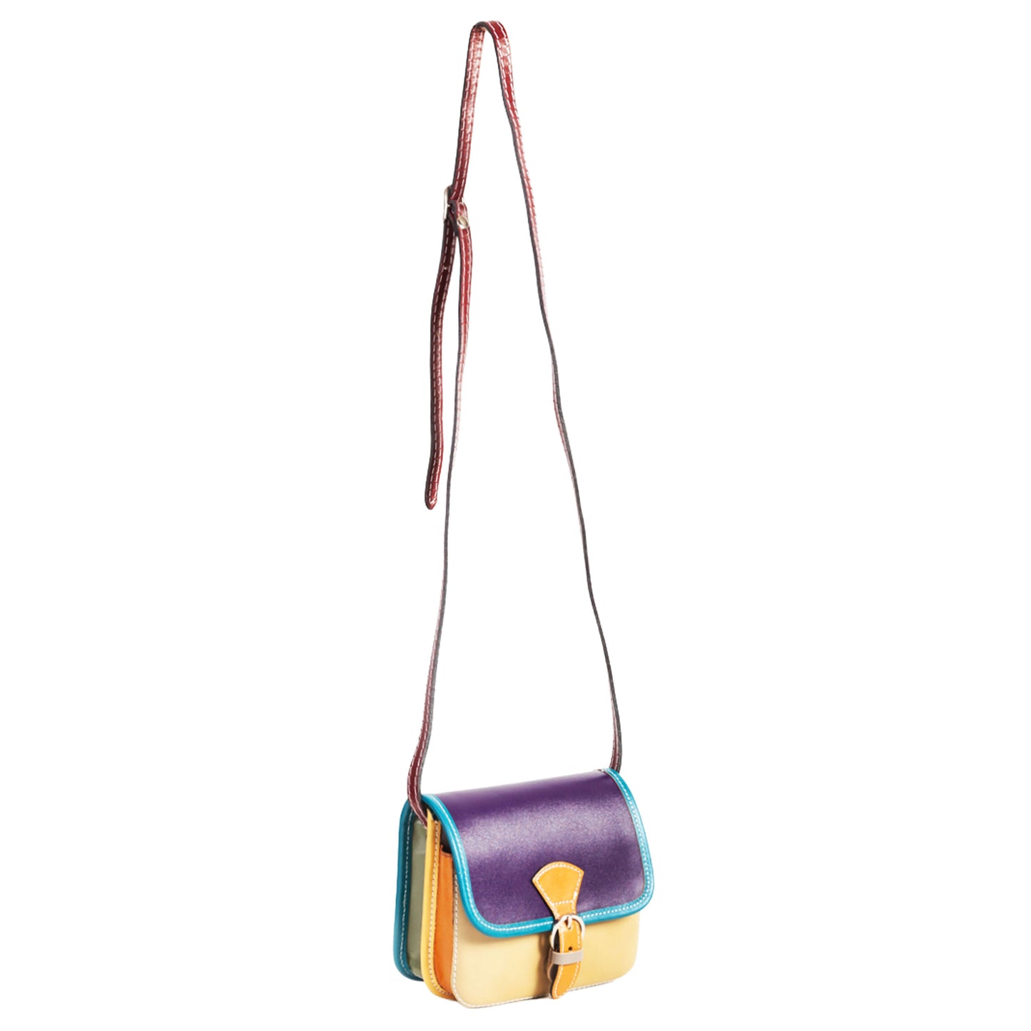 Borsa Mini Stile Tolfa a Soffietto Multicolor Viola in Cuoio