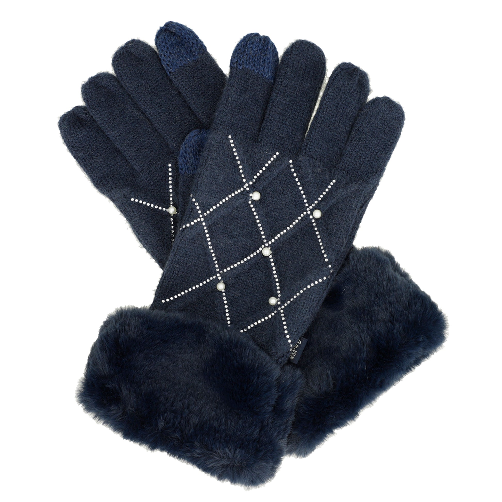 ANEKKE - Guanti in maglia blu con perline-ANEKKE-VIALESCARPE