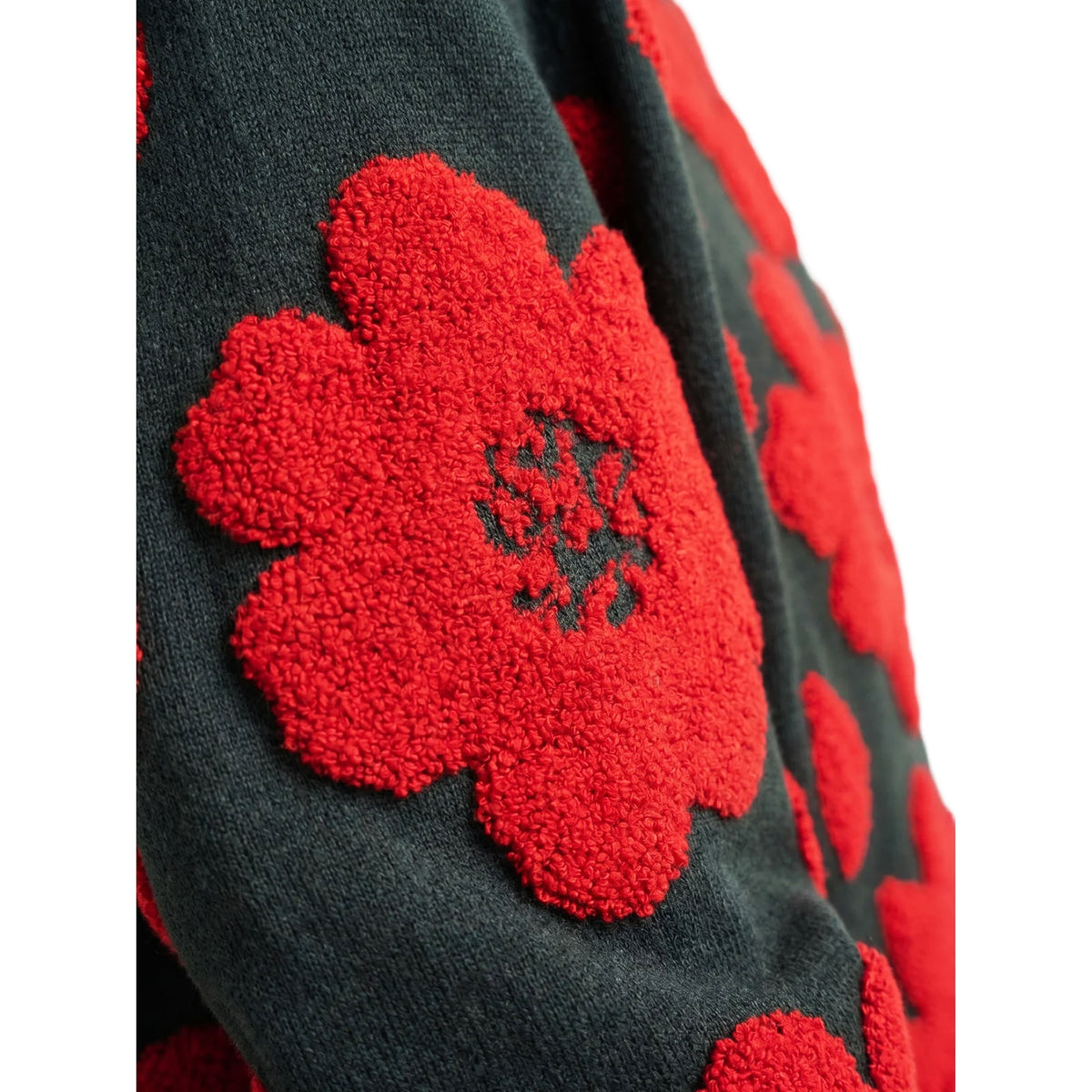 PEPALOVES Abito in Maglia Jacquard Floreale Verde e Rosso