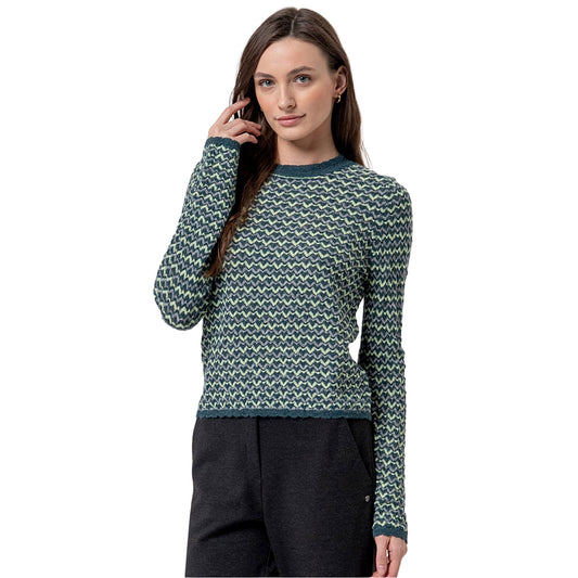 SURKANA Maglione a Collo Rotondo Zigzag Verde Bottiglia