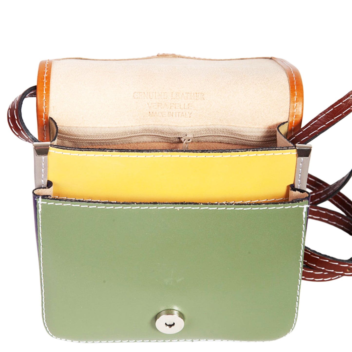 Borsa Mini Stile Tolfa a Soffietto Multicolor Viola in Cuoio