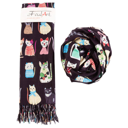 Scialle Stola Light Heat FoulART Gatti Vestiti in Posa Nero