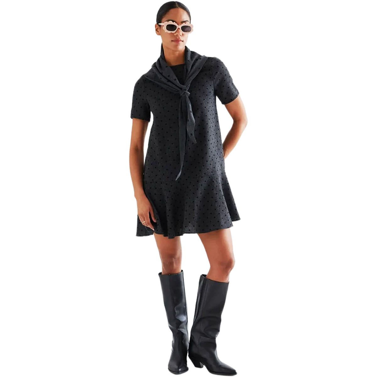 COMPAÑÍA FANTÁSTICA Abito corto in tweed grigio a pois neri