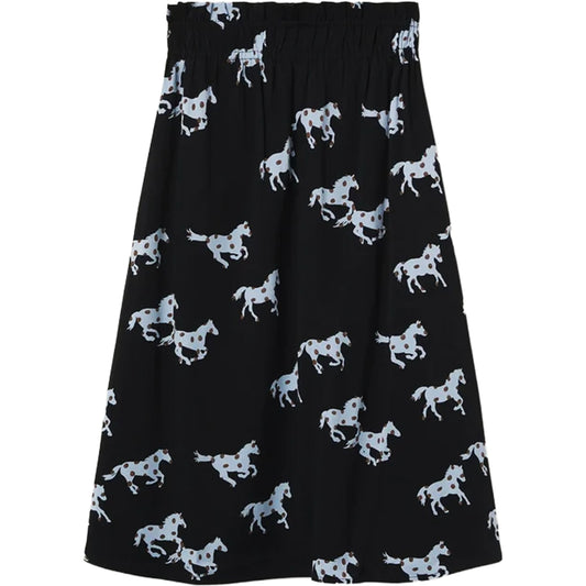 COMPAÑÍA FANTÁSTICA Gonna midi nera con stampa Horse azzurro