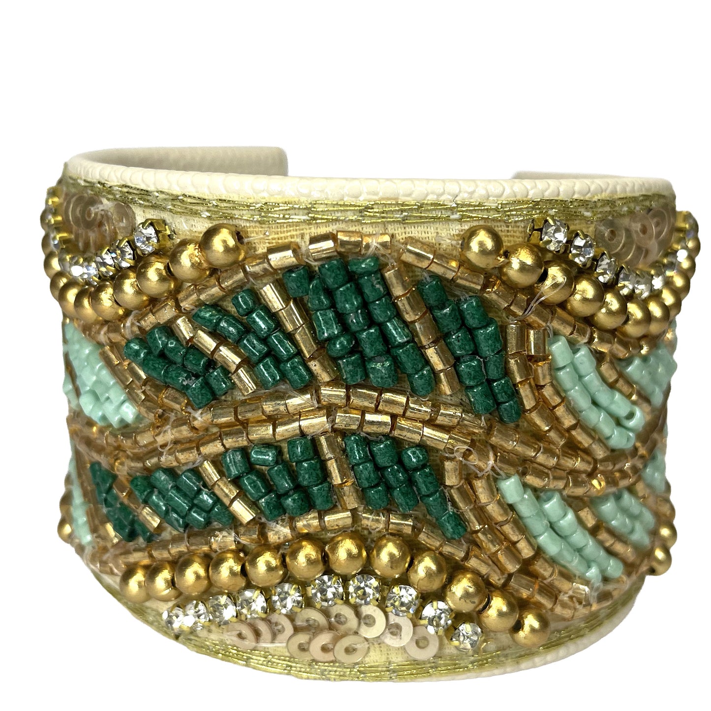 SURKANA Bracciale rigido verde smeraldo e oro con cristalli