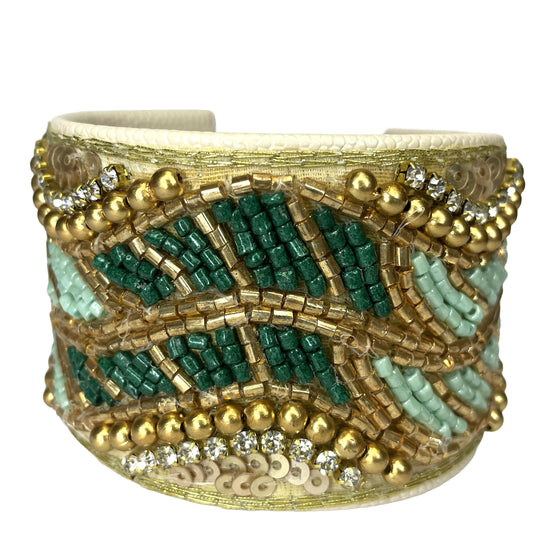 SURKANA Bracciale rigido verde smeraldo e oro con cristalli