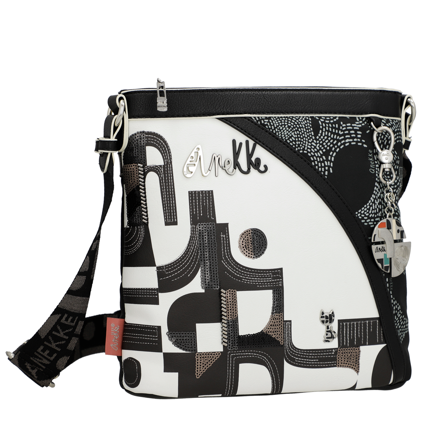 Borsa a tracolla quadrata - Nature Sixties Black White