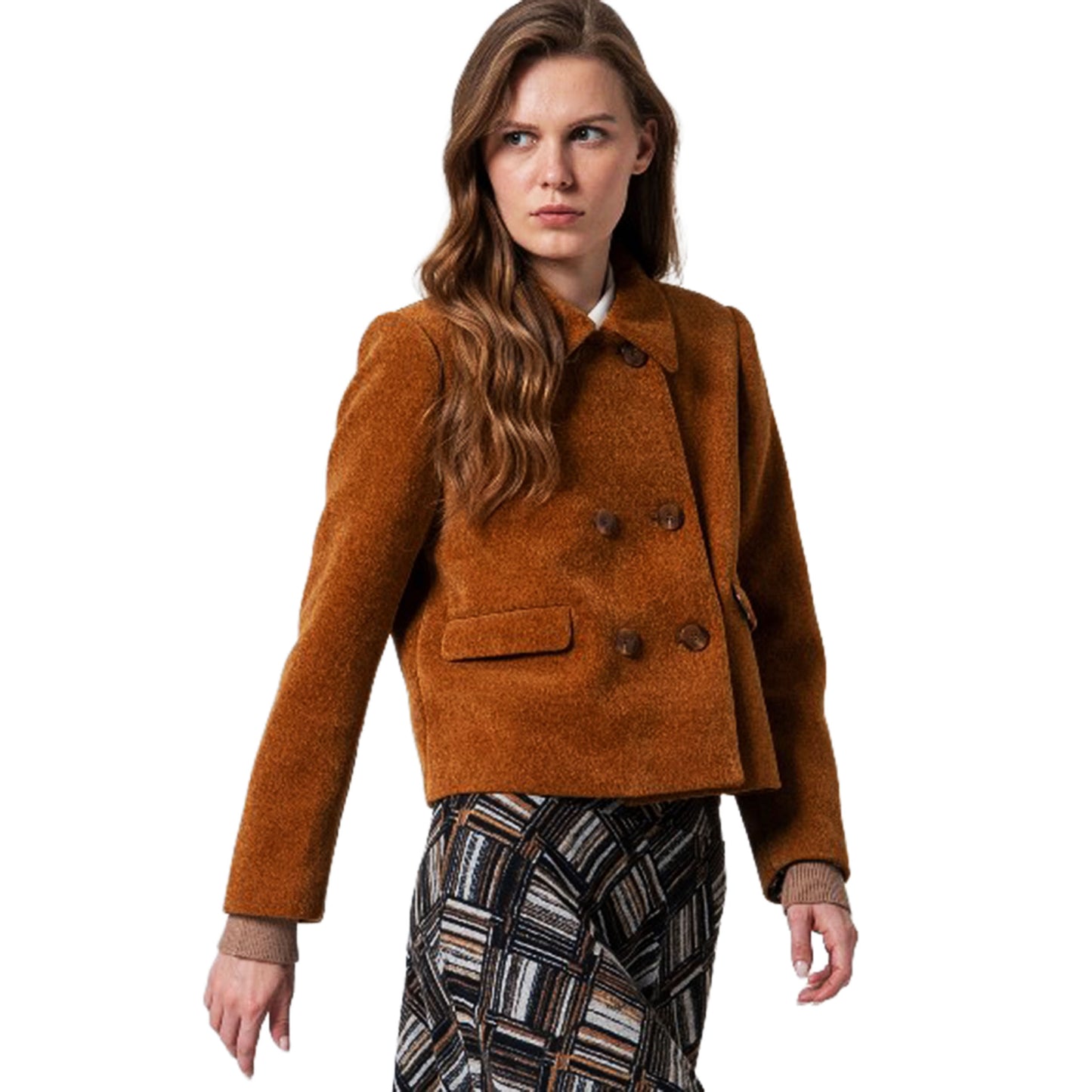 SURKANA - Giacca a doppio petto in ciniglia, con fodera stampata-SURKANA-VIALESCARPE