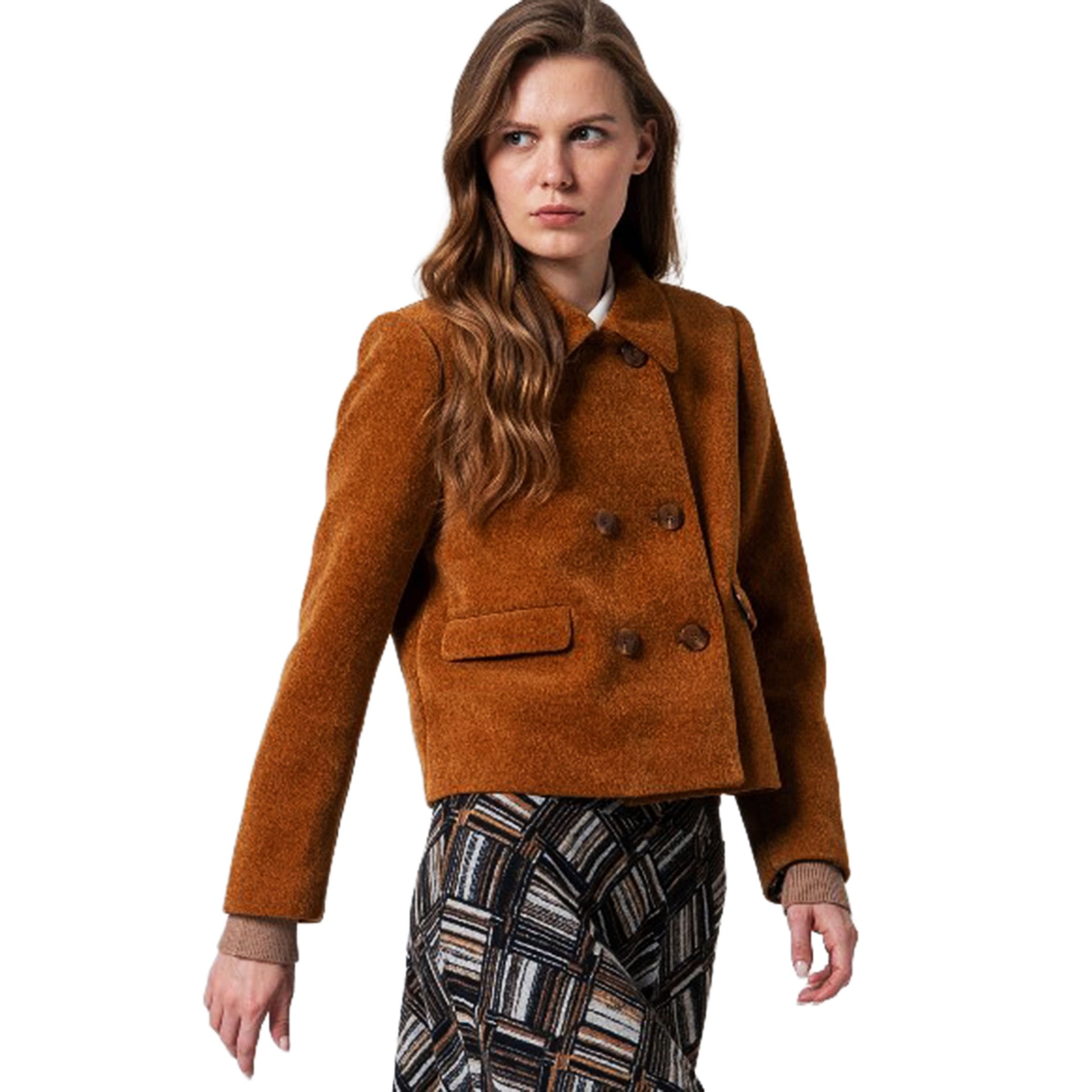 SURKANA - Giacca a doppio petto in ciniglia, con fodera stampata-SURKANA-VIALESCARPE