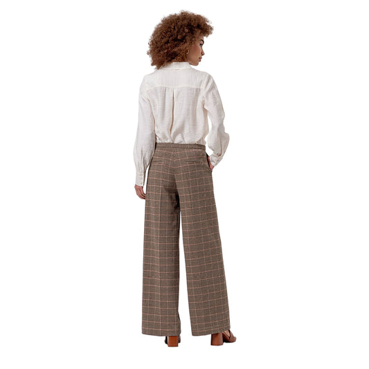 SURKANA Pantalone Wide Leg a Quadri Camel-SURKANA-VIALESCARPE