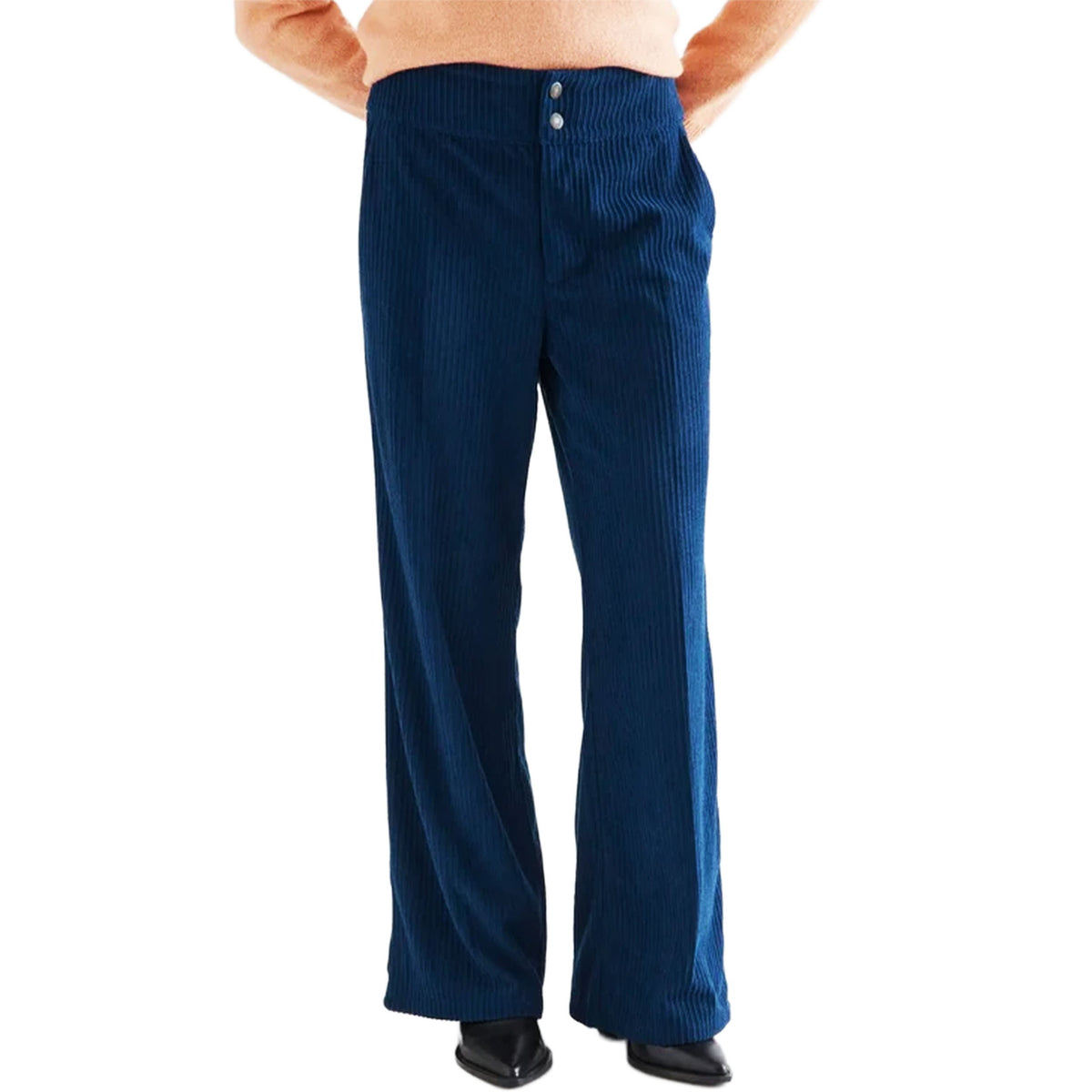 COMPAÑÍA FANTÁSTICA Pantaloni in velluto a coste blu navy con doppio bottone