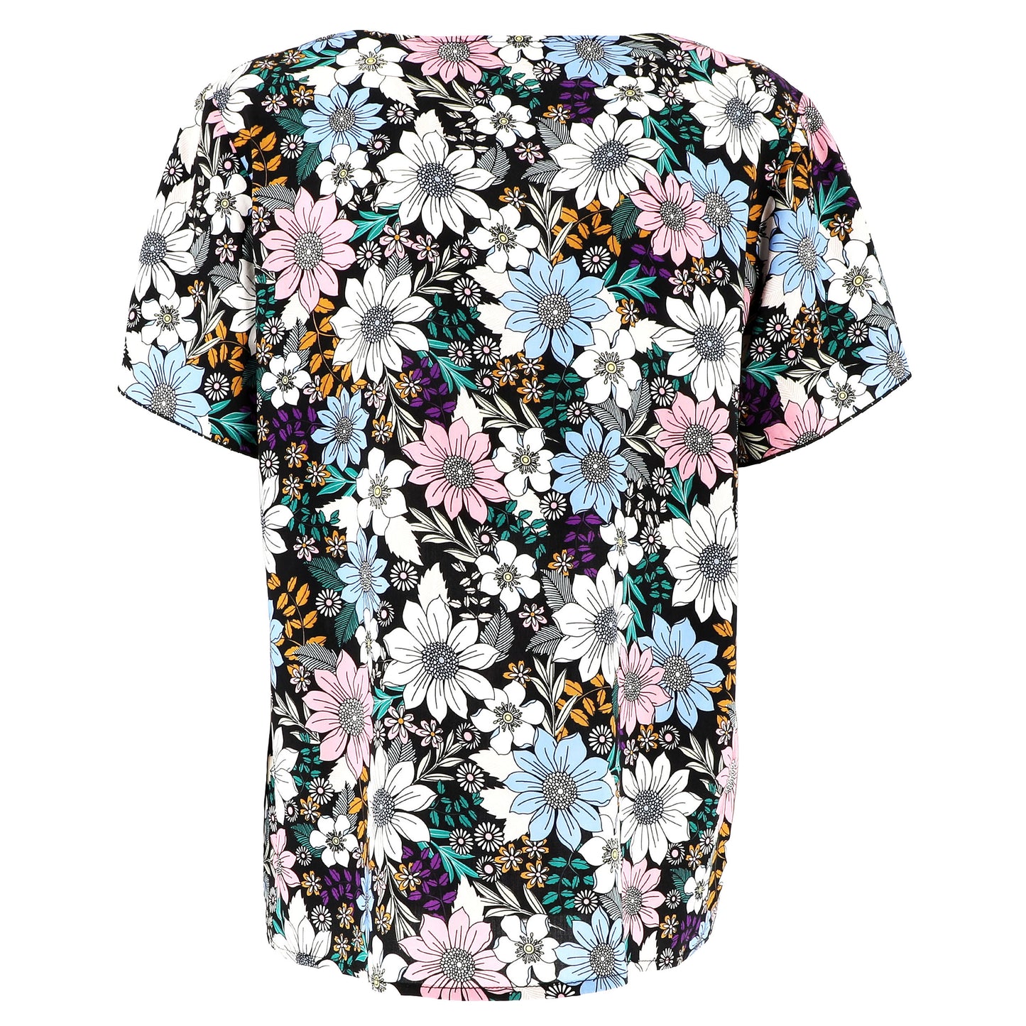 Blusa Donna KARAKORUM Penelope Nera Fantasia Floreale in Viscosa