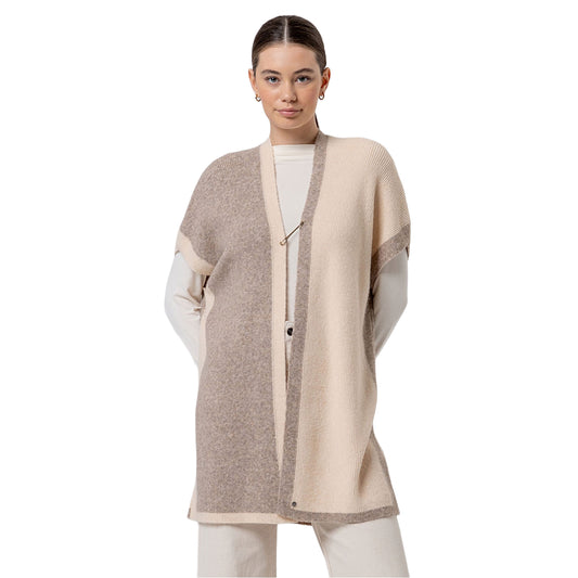 SURKANA Poncho Lungo in Maglia Color Block Beige