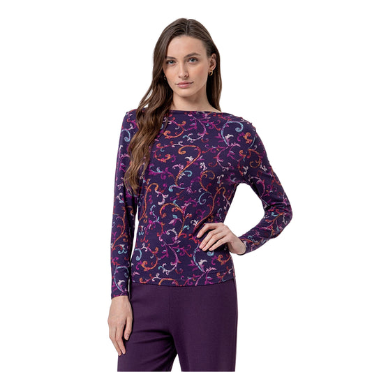 SURKANA T-shirt Scollo Barca Stampa Arabesque Porpora