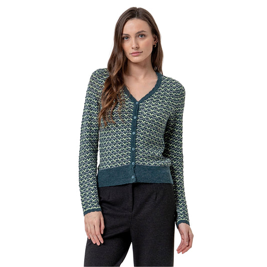 SURKANA Cardigan Scollo a V Zigzag Verde Bottiglia