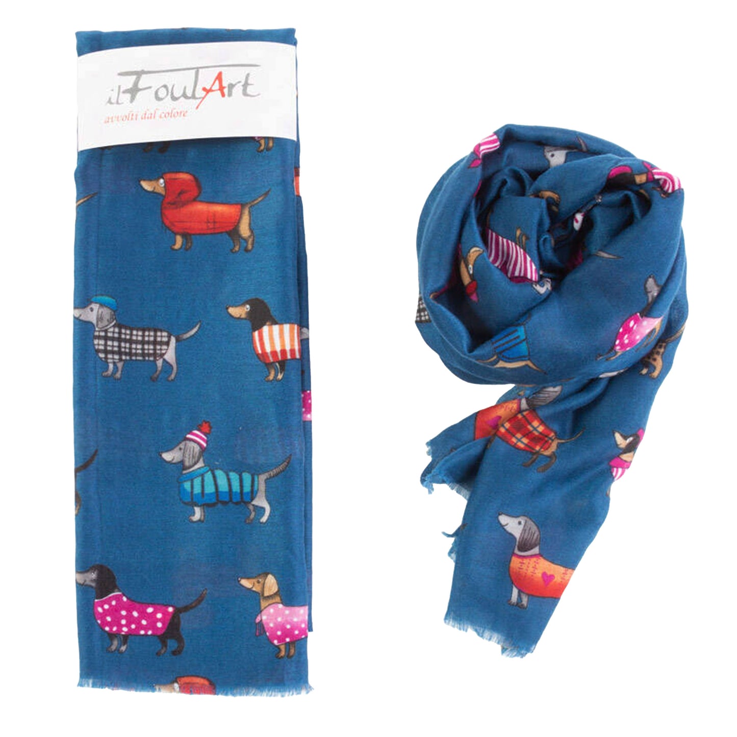 Scialle Foulard FoulART Dogs UltraLight Bassotti Blu