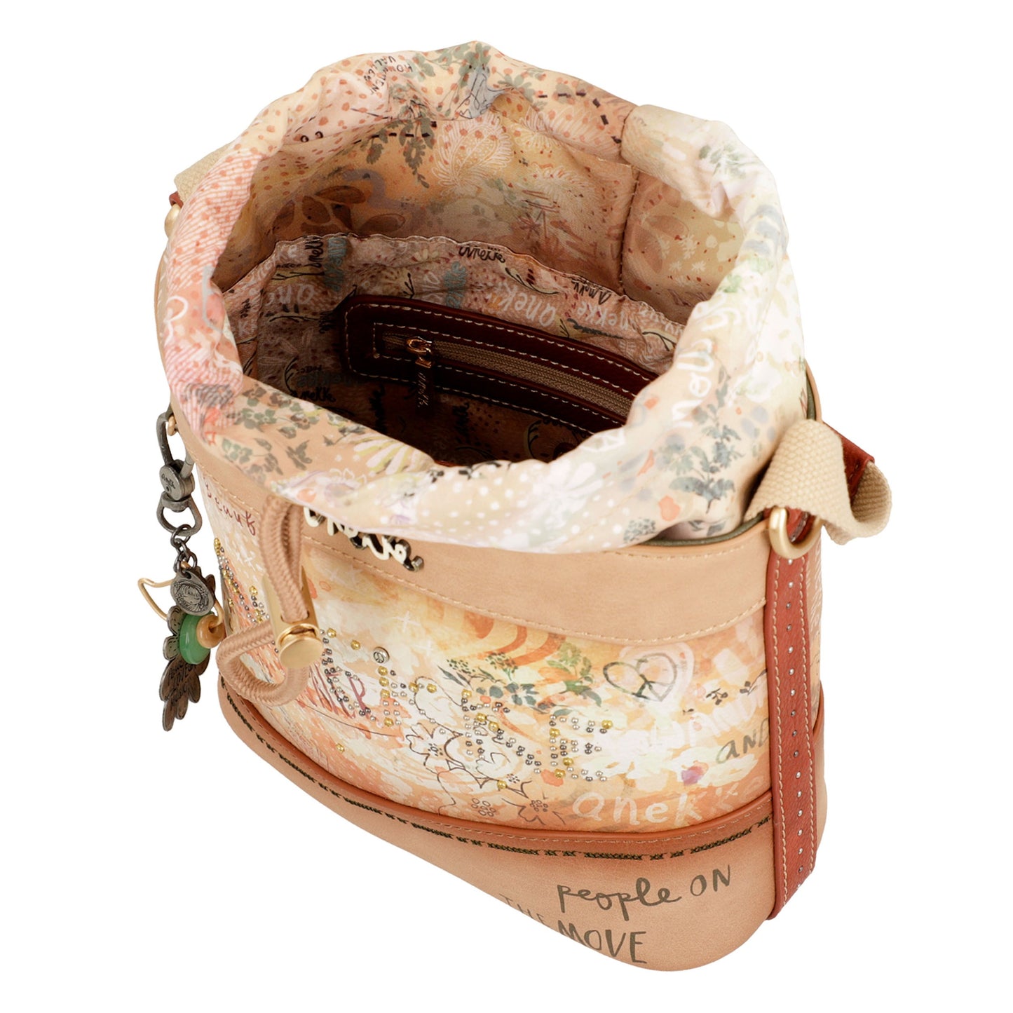 Borsa a tracolla con chiusura a corda - PEACE & LOVE Flower