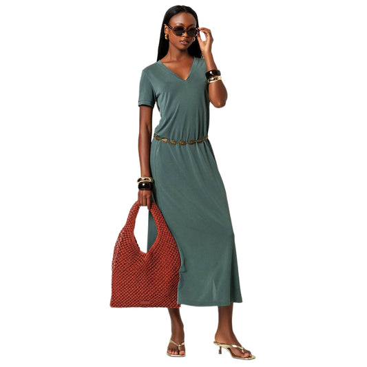 SURKANA Abito Lungo con Spacco e Scollo a V Bottiglia