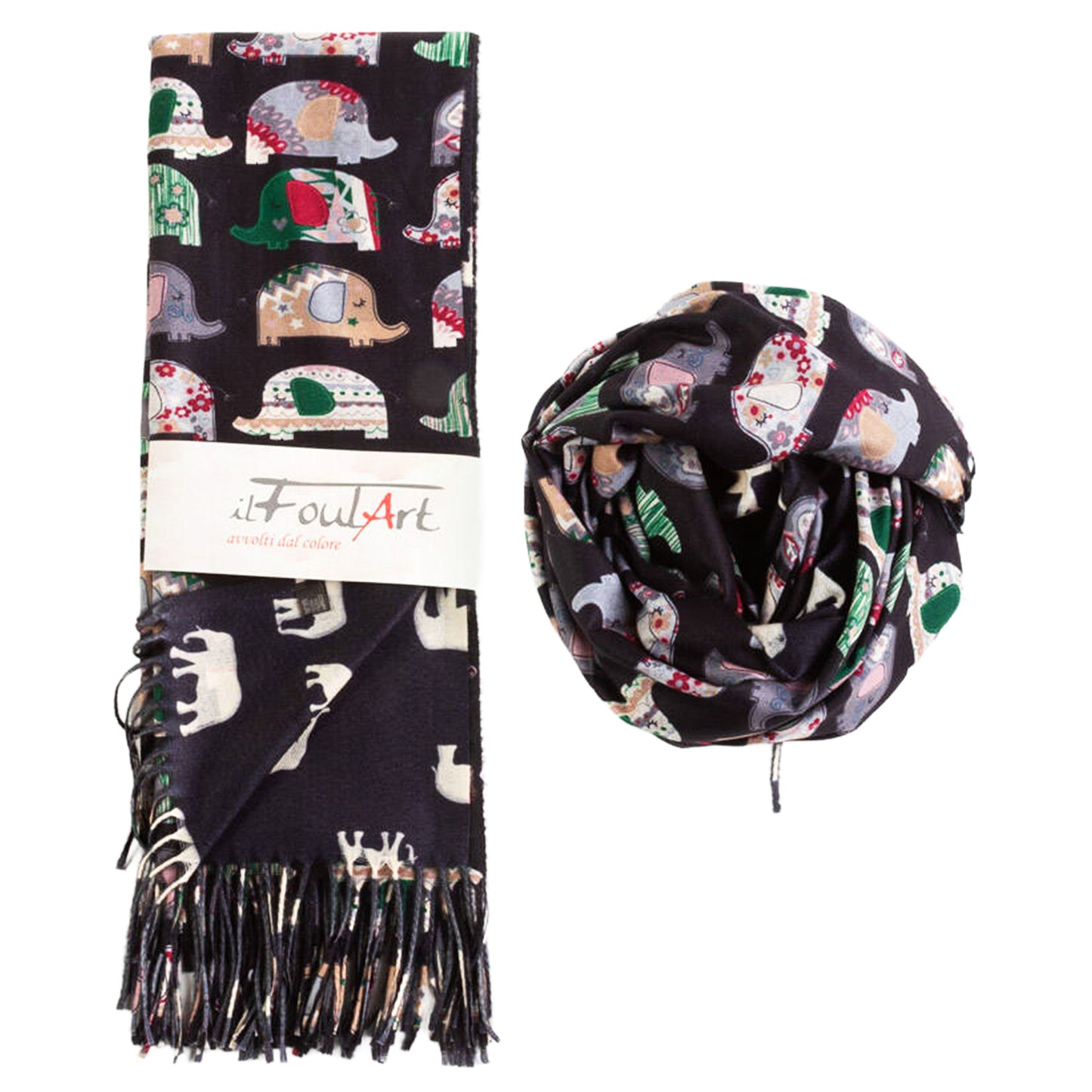 Scialle Stola Light Heat FoulART Double Elefanti Nero