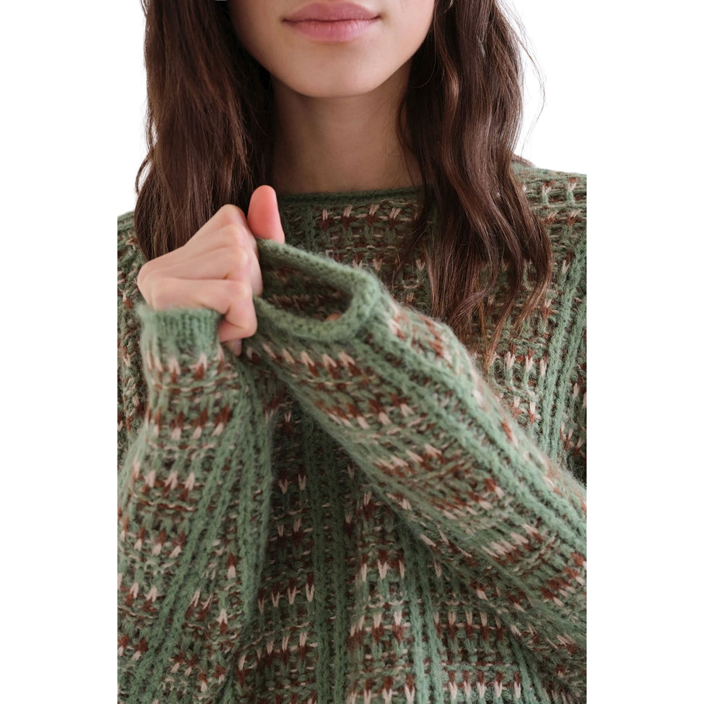 COMPAÑÍA FANTÁSTICA Maglione in Maglia Verde con Dettagli Ricamati
