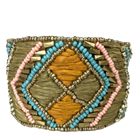 SURKANA Bracciale rigido boho ocra, turchese e sabbia