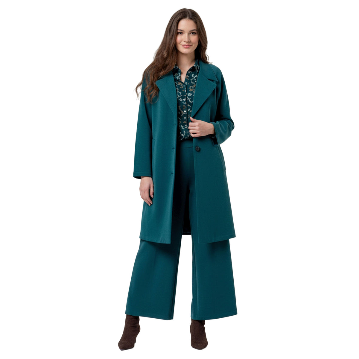 SURKANA Redingote Lunga in Maglia con Revers Verde Bottiglia