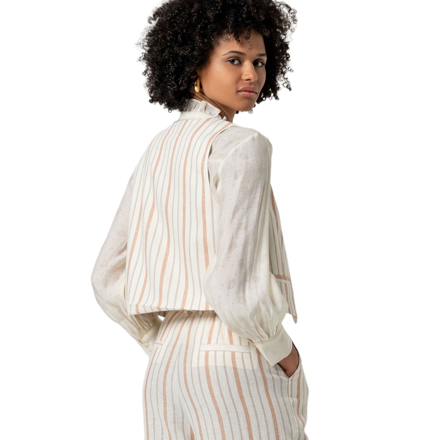 SURKANA Gilet Corto a Righe Panna e Cotto-SURKANA-VIALESCARPE