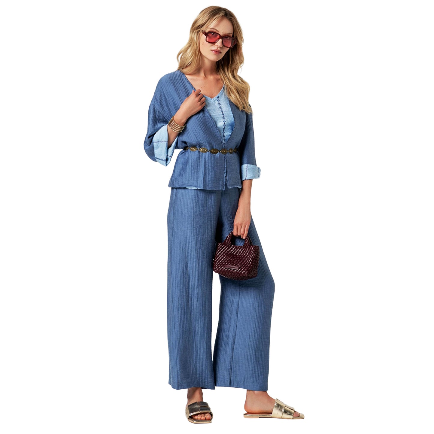 SURKANA Top a spalline con scollo a V Azzurro