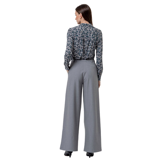 SURKANA Pantalone Wide Leg a Vita Alta Grigio Melange-SURKANA-VIALESCARPE