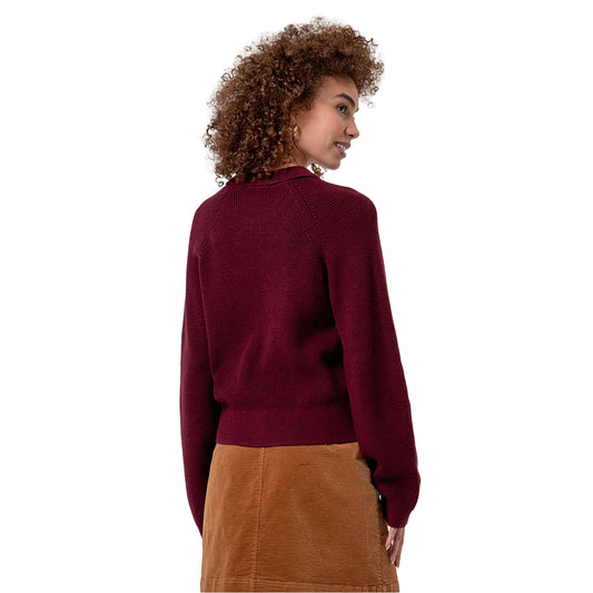 SURKANA Cardigan in Maglia con Collo a Camicia Granata