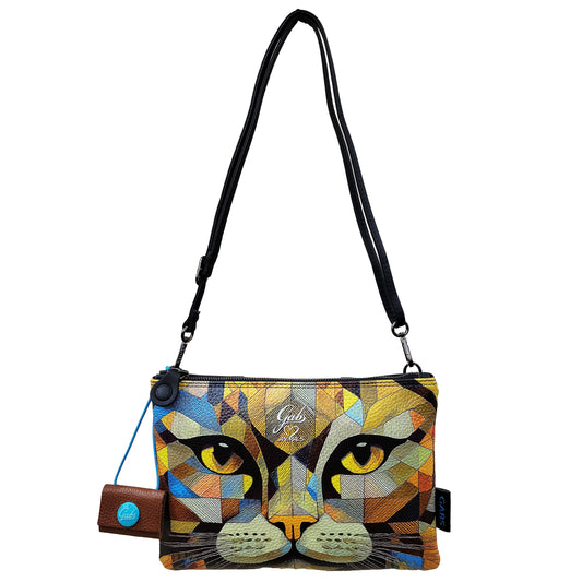 GABS Borsa Pochette "BEYONCE" in Pelle Stampata Gatto Giallo