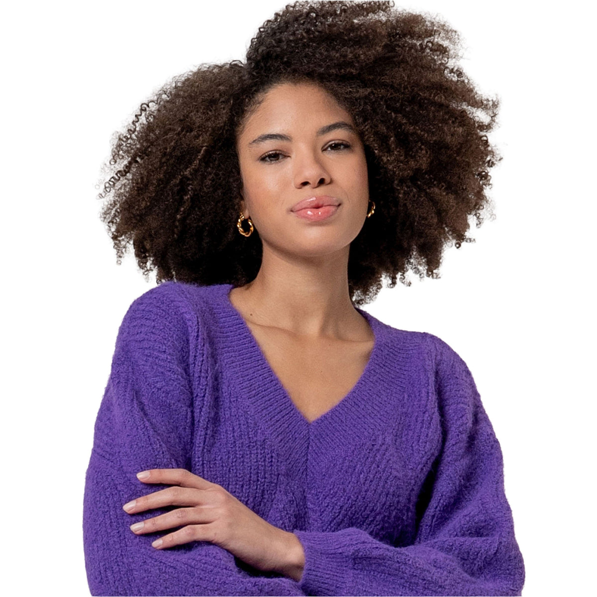 Maglione a trecce scollo a V