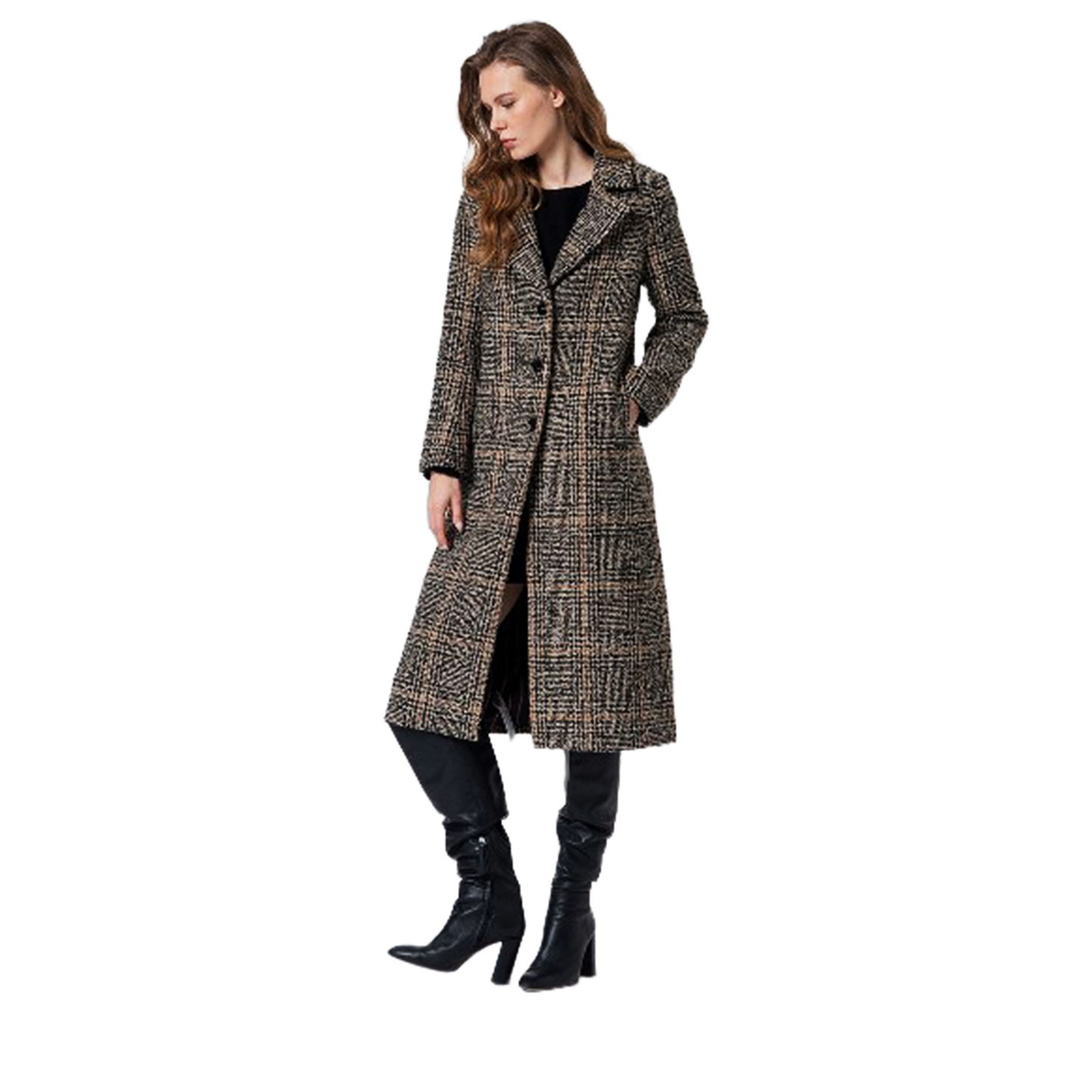 SURKANA Cappotto lungo dal taglio dritto con stampa a quadri e costruzione in misto lana