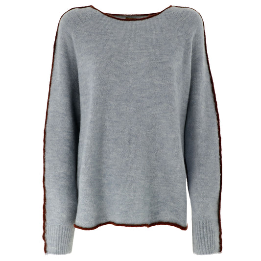 KARAKORUM Maglia Fabrizia denim con bordi a contrasto