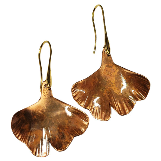 HOIKO Orecchini in rame e ottone foglia di Ginko 04