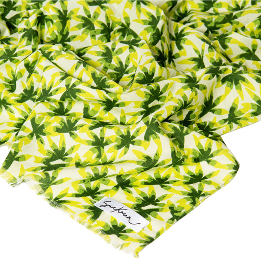 SURKANA Foulard rettangolare stampato con frange corte Verde chiaro