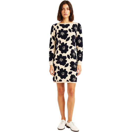 PEPALOVES Abito in Maglia Jacquard Floreale Beige e Nero