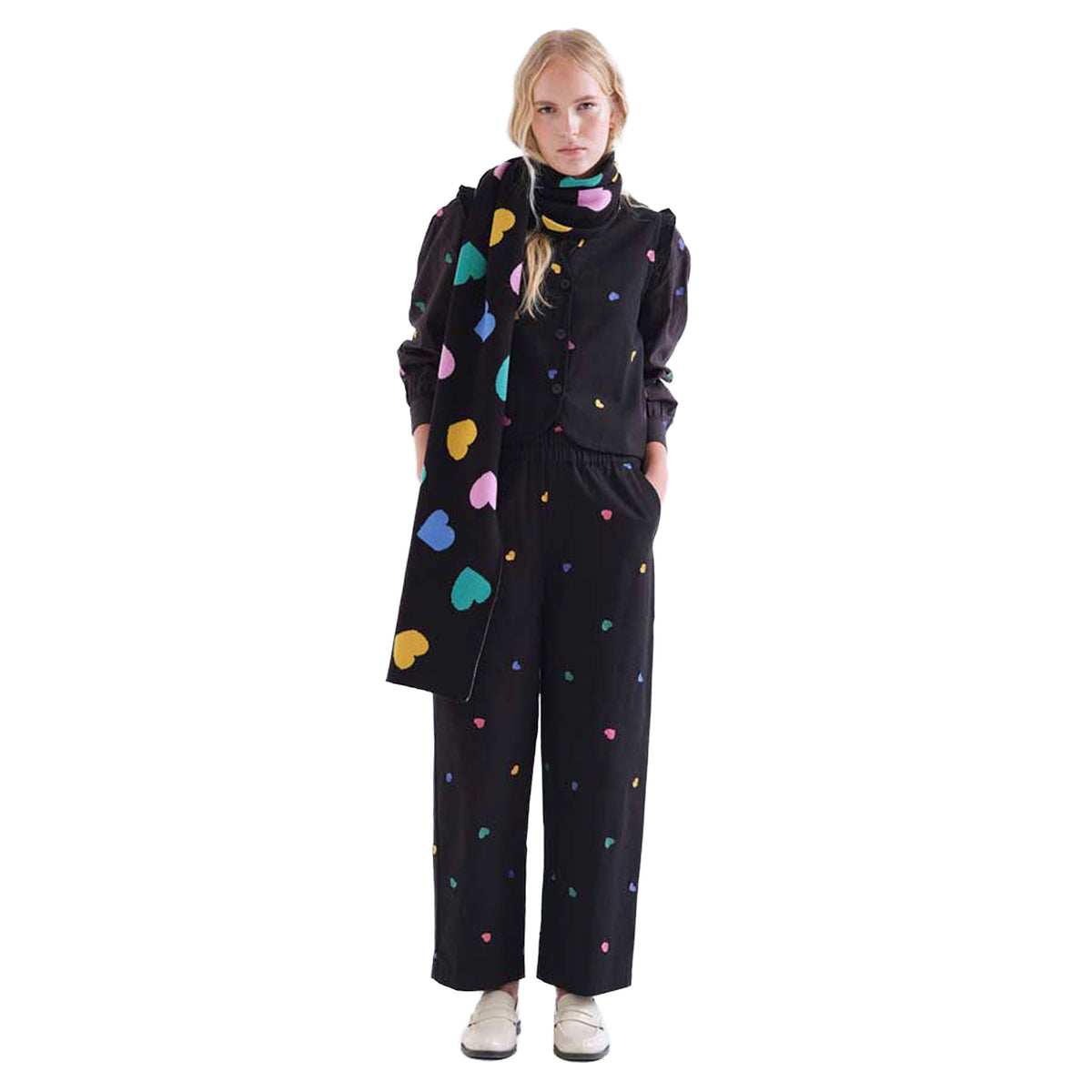 COMPAÑÍA FANTÁSTICA Pantaloni neri con stampa Candy