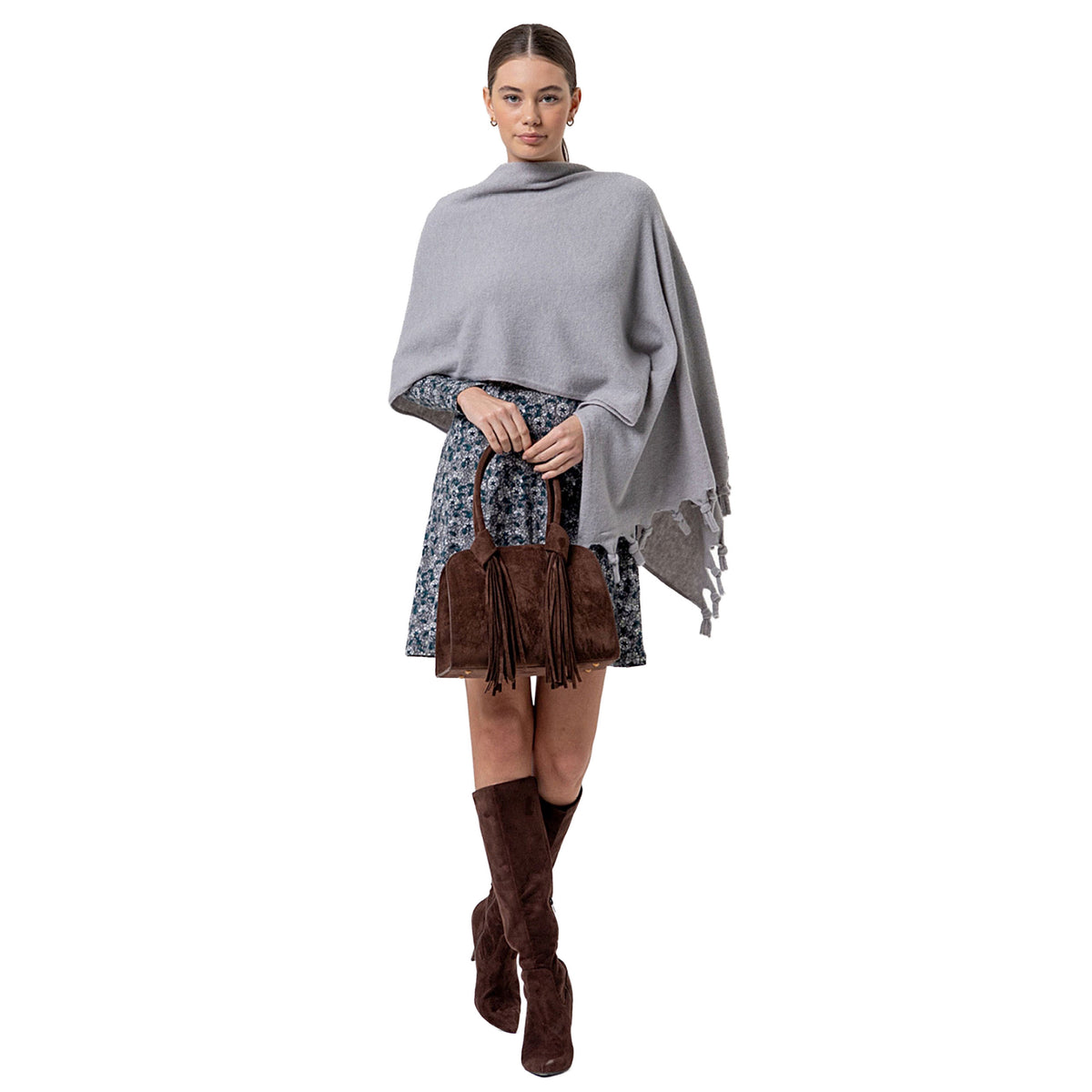 SURKANA Abito Stampato con Scollo Incrociato Grigio