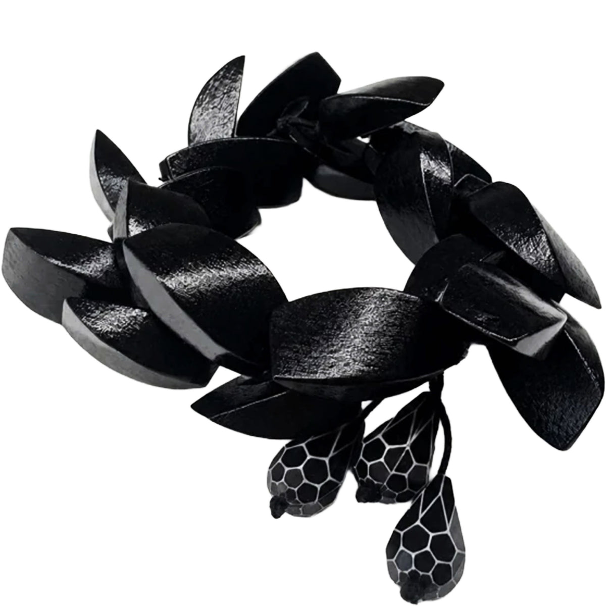 SURKANA Bracciale Nero in Legno con Petali Scolpiti