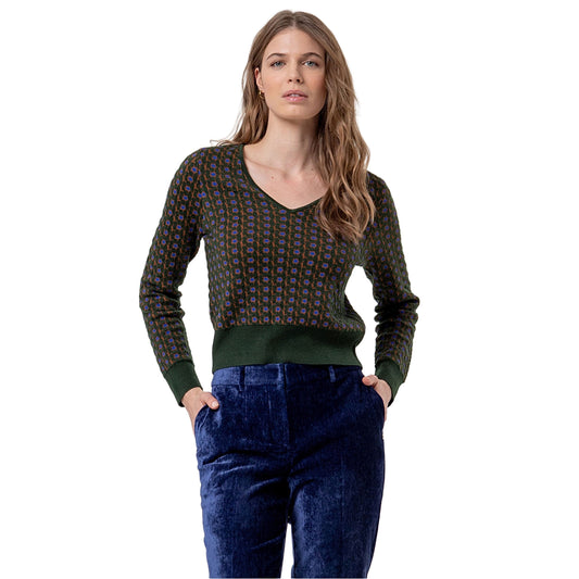 SURKANA Maglione con scollo a V e jacquard Kaki