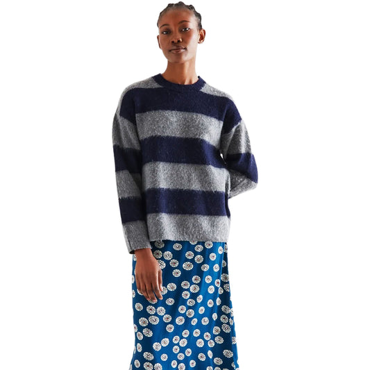 COMPAÑÍA FANTÁSTICA Maglione a righe blu navy e grigio in misto lana