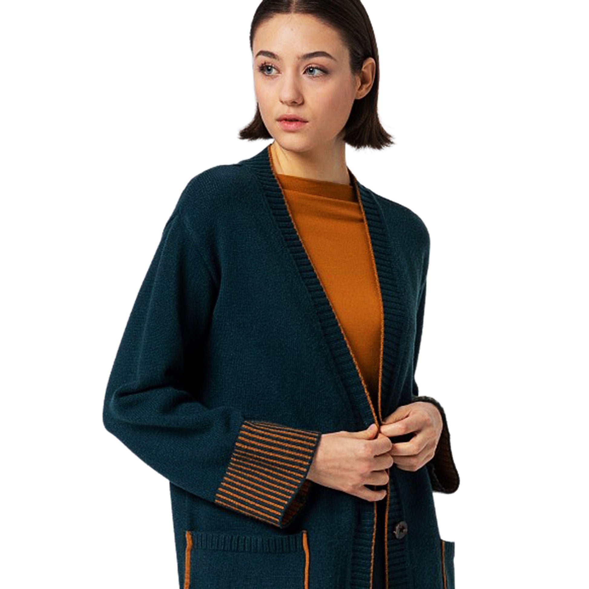 SURKANA - Cardigan lungo con tasche e contrasti di colore-SURKANA-VIALESCARPE